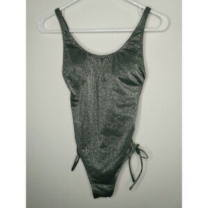Exhilaration Women’s Size S 0-2 Silver Sparkle One Piece Swimsuit Ruched  NEW